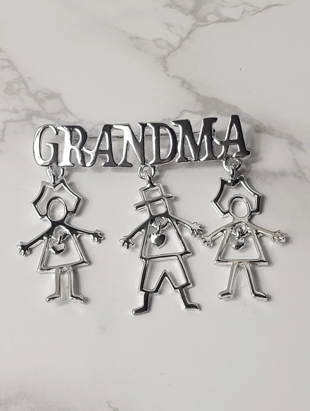 Vintage GRANDMA Silver-tone Dangling Brooch Pin